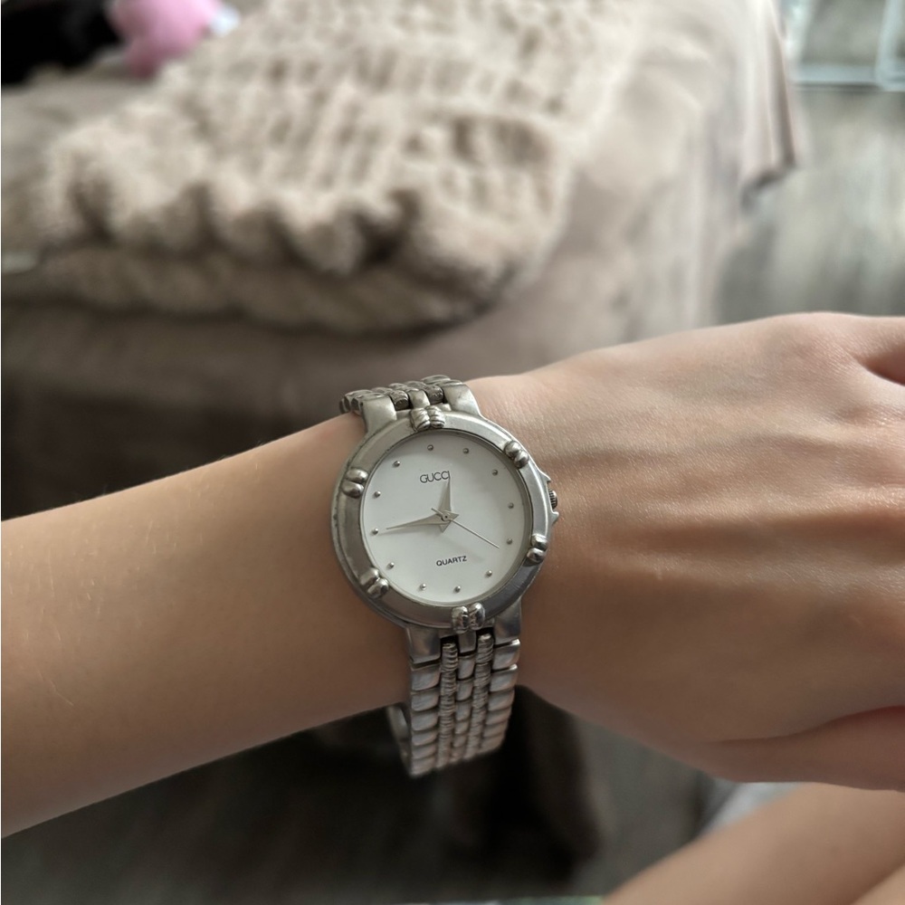 Gucci Silver Watch with Crystal Embellishments